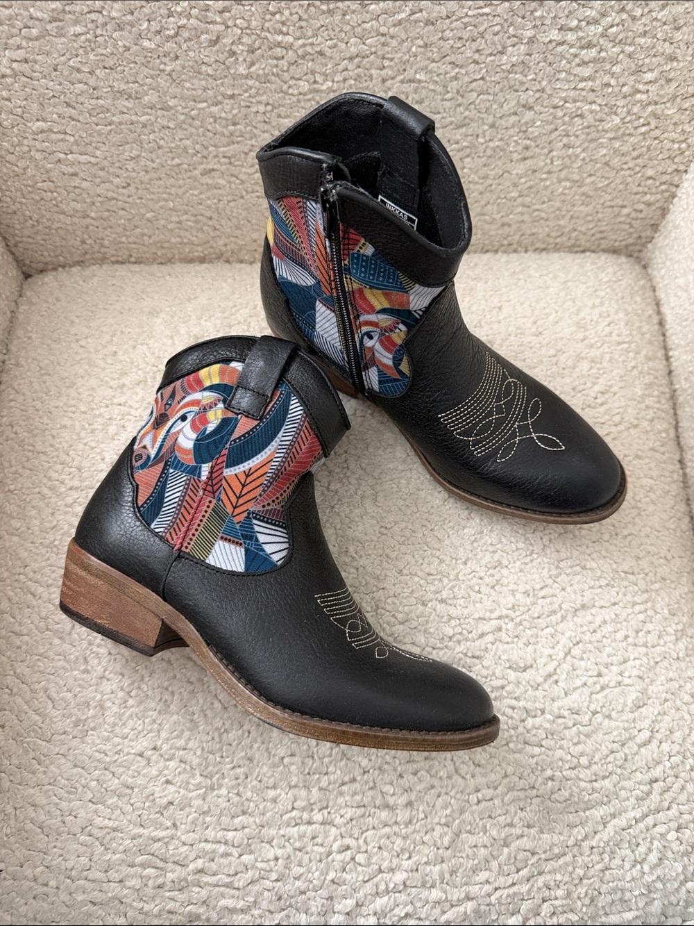NWT Inkkas Women’s Cyprus Western Ankle Boots with Multi-Color Pattern  Sz 7